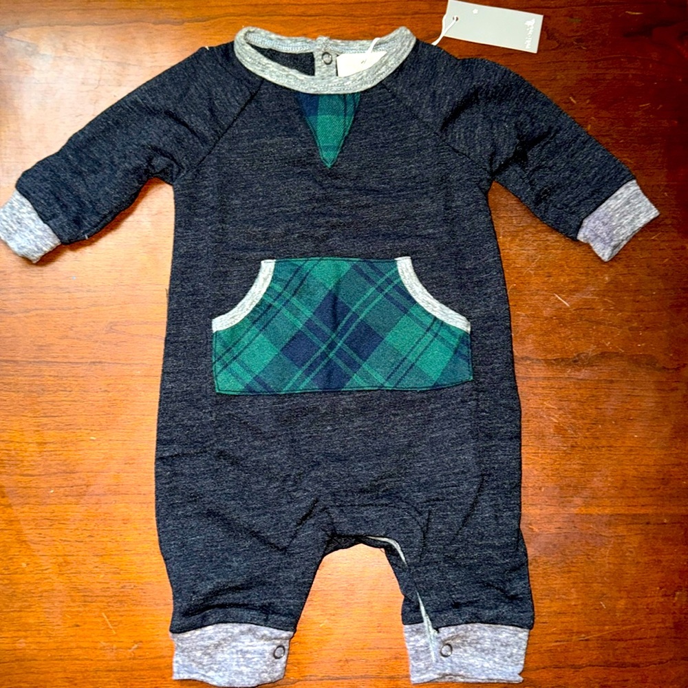Miki Miette Plaid Detail Long Sleeve Onesie NWT NB